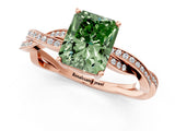 Rose gold Fancy Green Radiant  Solitaire Twisted Pave Diamond Ring with Four-Prong Setting_26