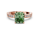 Rose gold Fancy Green Radiant  Solitaire with Pavé Band and Four-Prong Setting_318