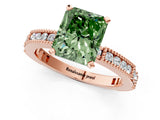 Rose gold Fancy Green Radiant  Solitaire with Pavé Band and Four-Prong Setting_319