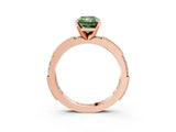Rose gold Fancy Green Radiant  Solitaire with Pavé Band and Four-Prong Setting_321