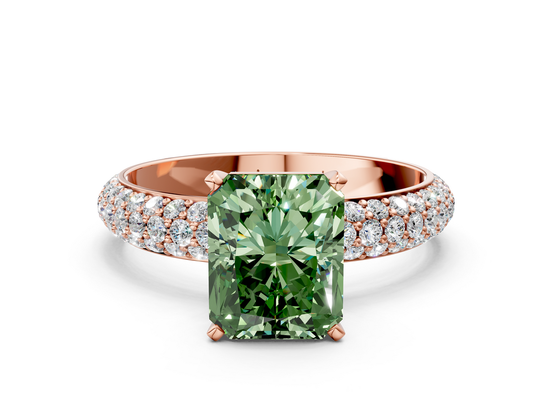 Rose gold Fancy Green Radiant  Solitaire with Pave Band and Four-Prong Setting_3