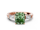 Rose gold Fancy Green Radiant  Solitaire with Tapered Baguette Side Stones on a Classic Band with Four-Prong Setting_89