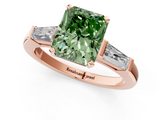 Rose gold Fancy Green Radiant  Solitaire with Tapered Baguette Side Stones on a Classic Band with Four-Prong Setting_90