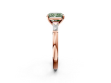 Rose gold Fancy Green Radiant  Solitaire with Tapered Baguette Side Stones on a Classic Band with Four-Prong Setting_91