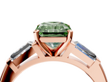 Rose gold Fancy Green Radiant  Solitaire with Tapered Baguette Side Stones on a Classic Band with Four-Prong Setting_93