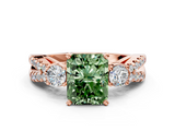 Rose gold Fancy Green Radiant  Three-Stone Diamond Ring with Pavé Split Shank and Four-Prong Setting_76