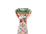 Rose gold Fancy Green Radiant  Three-Stone Diamond Ring with Pavé Split Shank and Four-Prong Setting_81