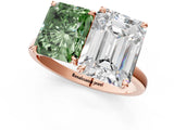 Rose gold Fancy Green Radiant  and Emerald Cut Toi Moi Ring with Prong Setting_46