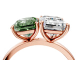 Rose gold Fancy Green Radiant  and Emerald Cut Toi Moi Ring with Prong Setting_49