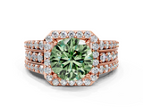 Rose gold Fancy Green Round -Cut Halo Diamond Ring with Split Shank and Four-Prong Setting_71