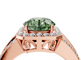Rose gold Fancy Green Round -Cut Halo Diamond Ring with Split Shank and Four-Prong Setting_75