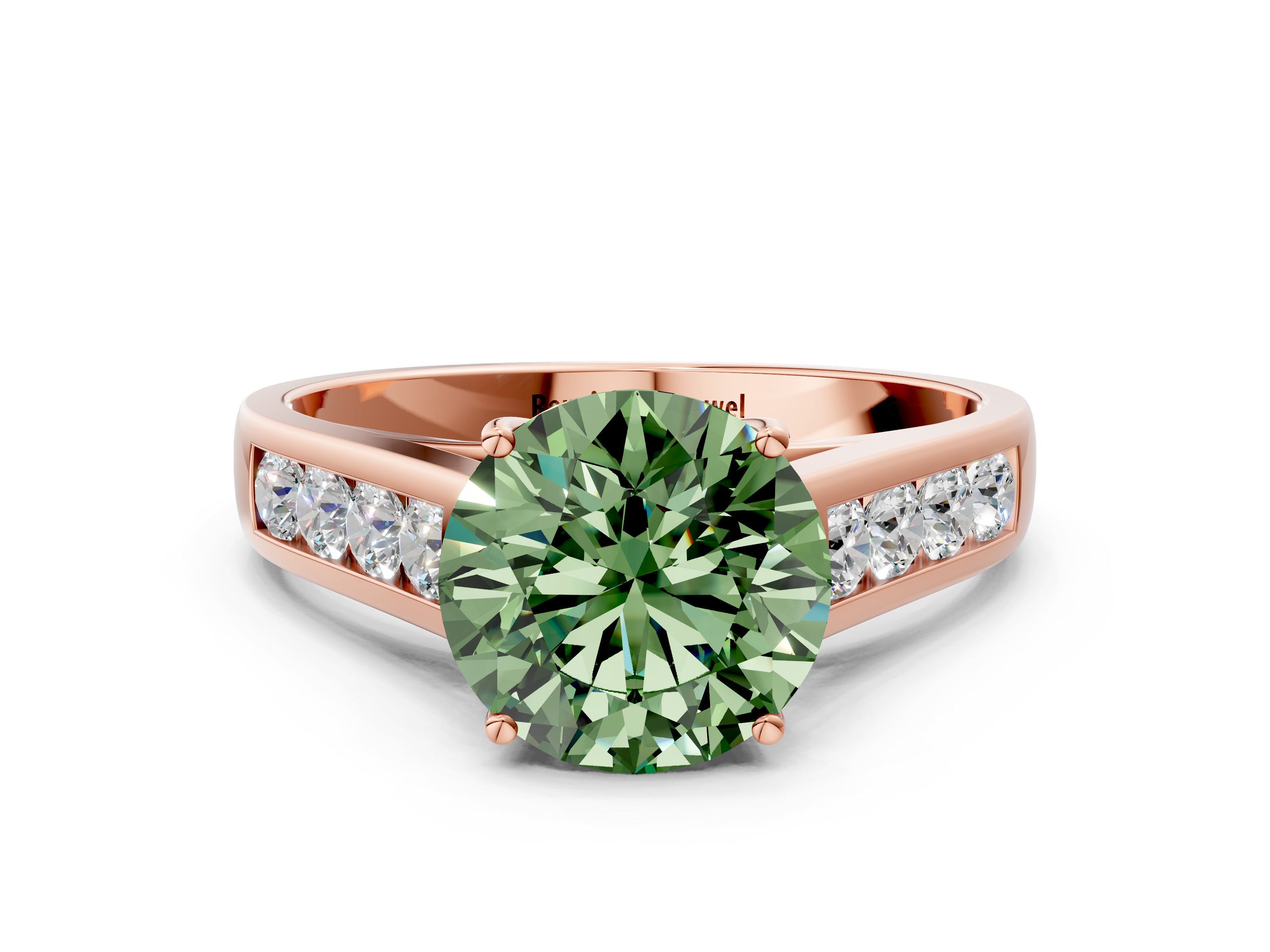 Rose gold Fancy Green Round  Brilliant Channel-Set Solitaire Ring with Four-Prong Setting_20