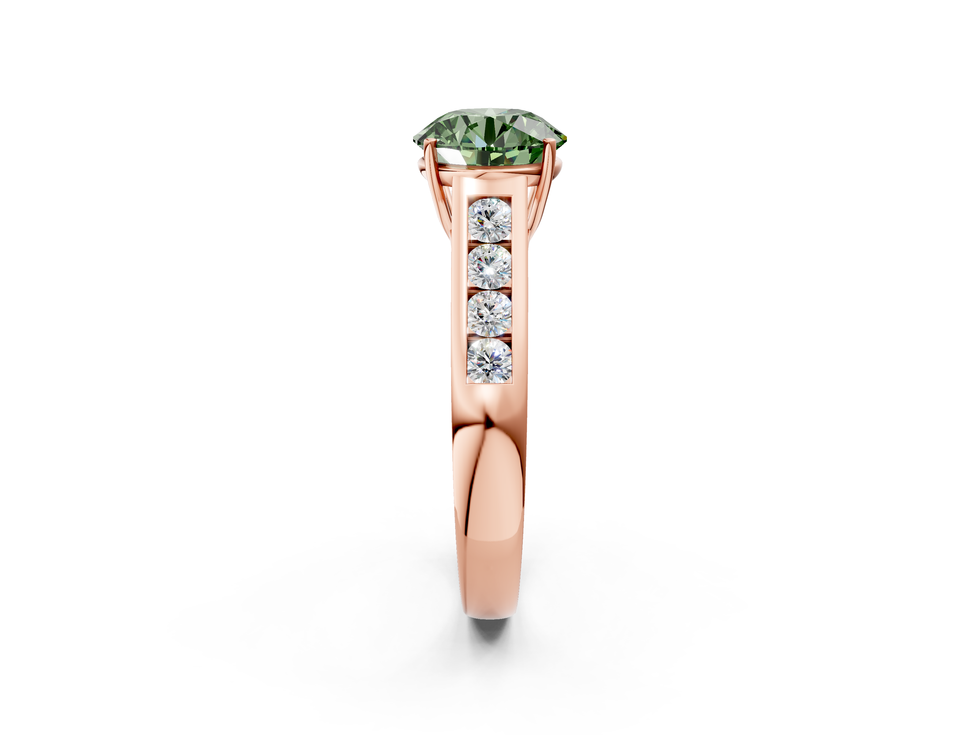 Rose gold Fancy Green Round  Brilliant Channel-Set Solitaire Ring with Four-Prong Setting_22
