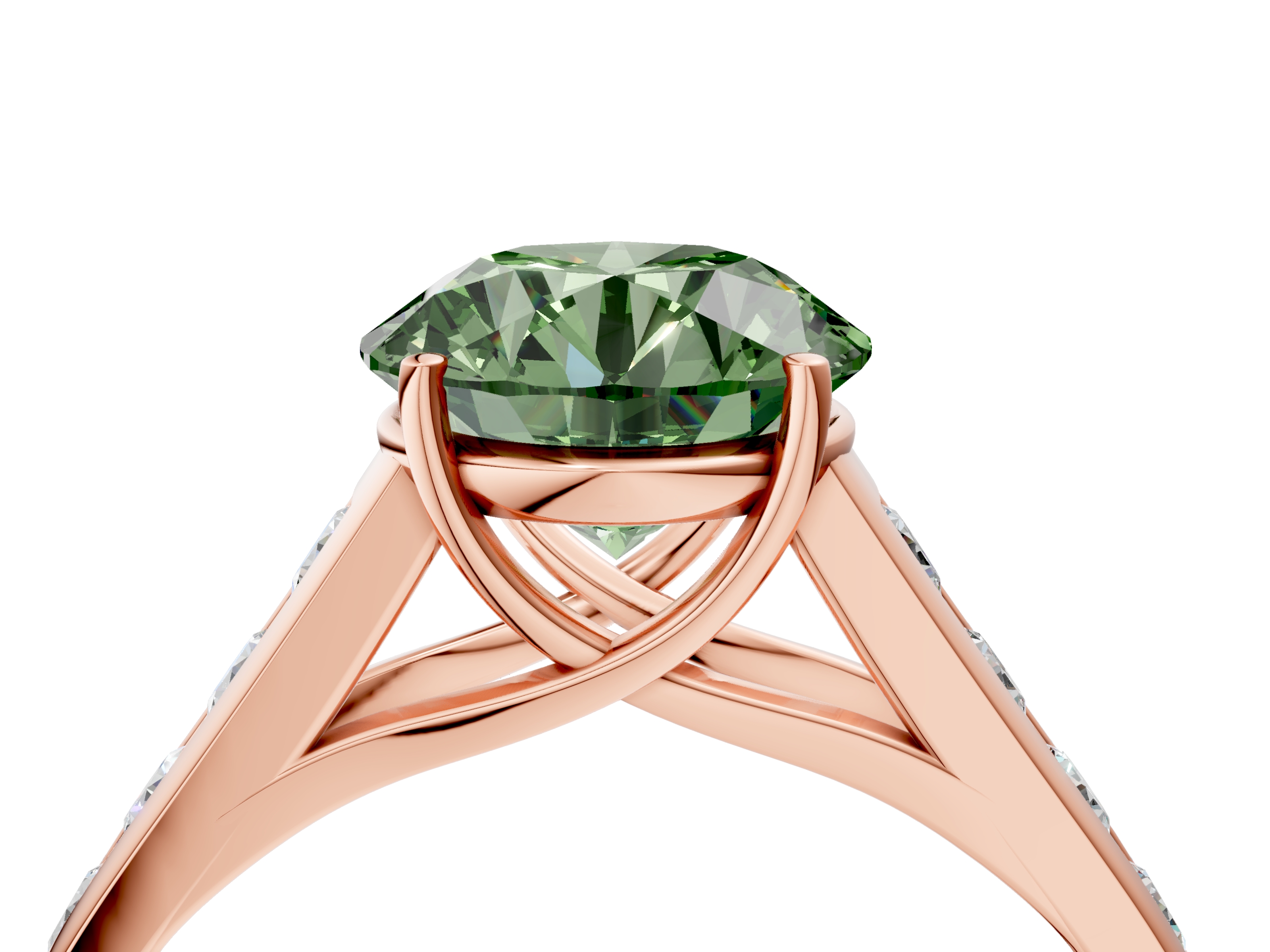 Rose gold Fancy Green Round  Brilliant Channel-Set Solitaire Ring with Four-Prong Setting_24