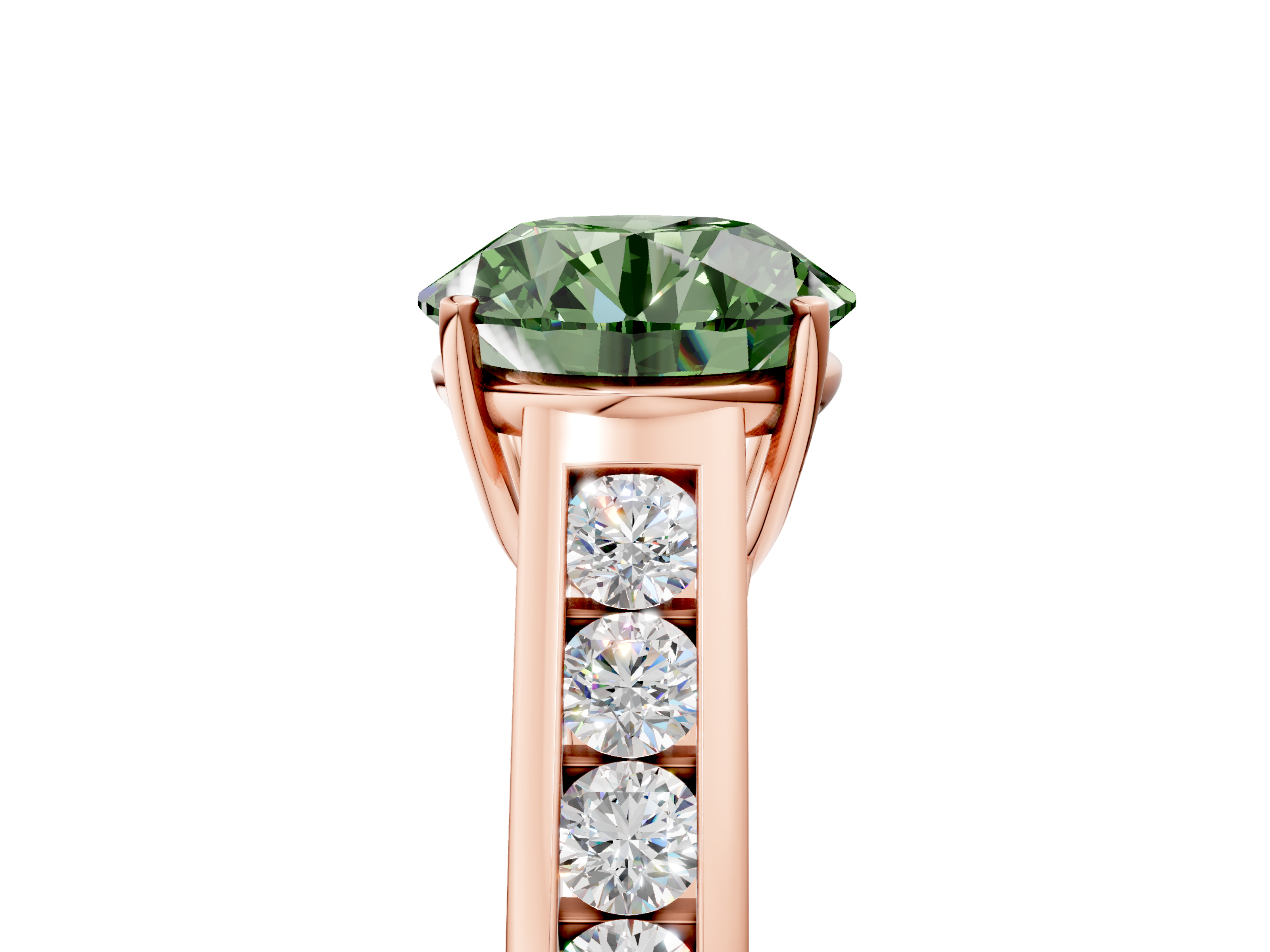 Rose gold Fancy Green Round  Brilliant Channel-Set Solitaire Ring with Four-Prong Setting_25