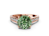 Rose gold Fancy Green Round  Brilliant Cut Diamond Engagement Ring with Pavé Band and Four-Prong Setting_49
