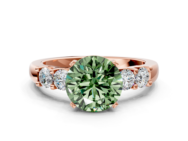 Rose gold Fancy Green Round  Brilliant Cut Diamond Five-Stone Prong Set Engagement Ring with Channel Band