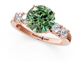 Rose gold Fancy Green Round  Brilliant Cut Diamond Five-Stone Prong Set Engagement Ring with Channel Band_4