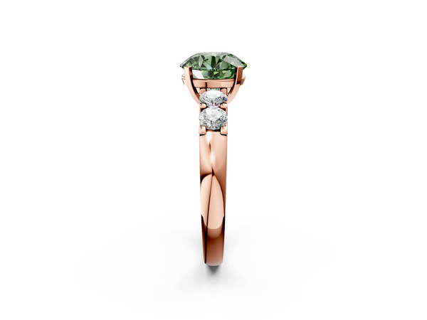 Rose gold Fancy Green Round  Brilliant Cut Diamond Five-Stone Prong Set Engagement Ring with Channel Band