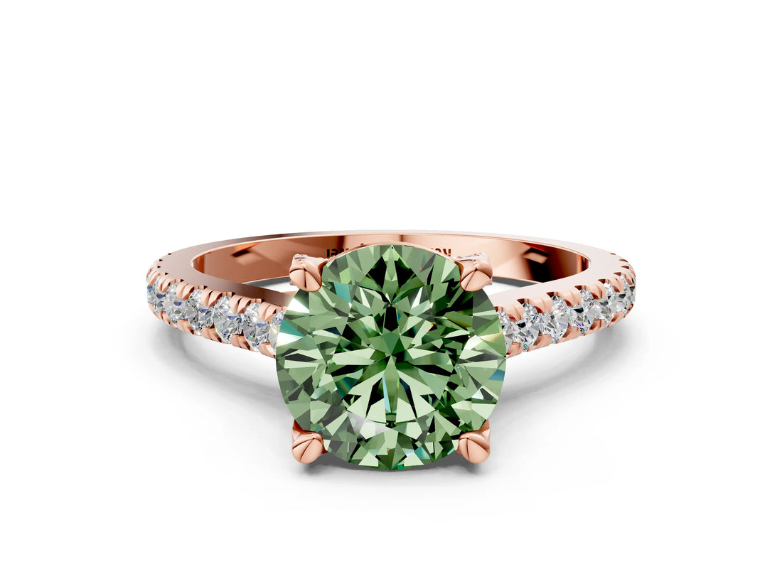 Rose gold Fancy Green Round  Brilliant Diamond Solitaire with Pavé Band and Four-Prong Setting 2