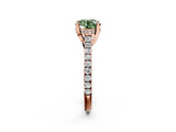 Rose gold Fancy Green Round  Brilliant Diamond Solitaire with Pavé Band and Four-Prong Setting 4