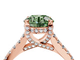 Rose gold Fancy Green Round  Brilliant Diamond Solitaire with Pavé Band and Four-Prong Setting