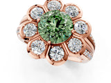 Rose gold Fancy Green Round  Brilliant Flower Halo Diamond Split Shank Ring_142