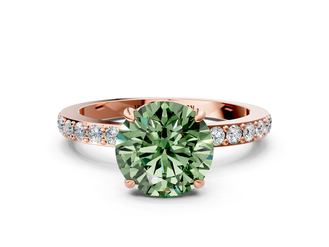 Rose gold Fancy Green Round  Brilliant Pavé Band Solitaire with Four-Prong Setting_58