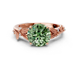 Rose gold Fancy Green Round  Brilliant Solitaire with Leaf Motif Band and Four-Prong Setting_61