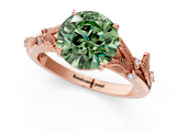 Rose gold Fancy Green Round  Brilliant Solitaire with Leaf Motif Band and Four-Prong Setting_62