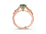 Rose gold Fancy Green Round  Brilliant Solitaire with Leaf Motif Band and Four-Prong Setting_64