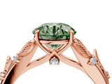 Rose gold Fancy Green Round  Brilliant Solitaire with Leaf Motif Band and Four-Prong Setting_65