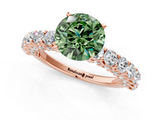Rose gold Fancy Green Round  Brilliant Solitaire with Pavé Band and Four-Prong Setting_42