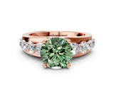 Rose gold Fancy Green Round  Brilliant Solitaire with Side Stones on a Pave Band and Four-Prong Setting_12