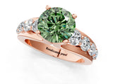 Rose gold Fancy Green Round  Brilliant Solitaire with Side Stones on a Pave Band and Four-Prong Setting_25