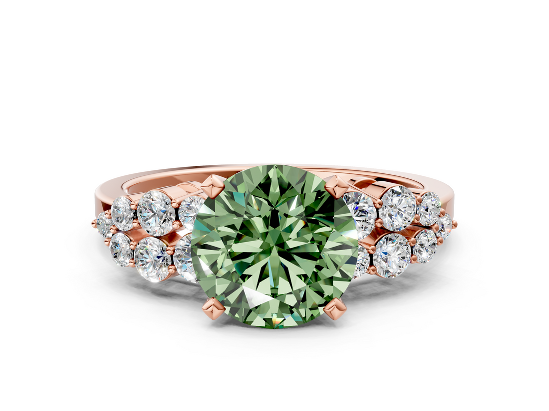 Rose gold Fancy Green Round  Cluster Diamond Engagement Ring with Pavé Band and Four-Prong Setting_32