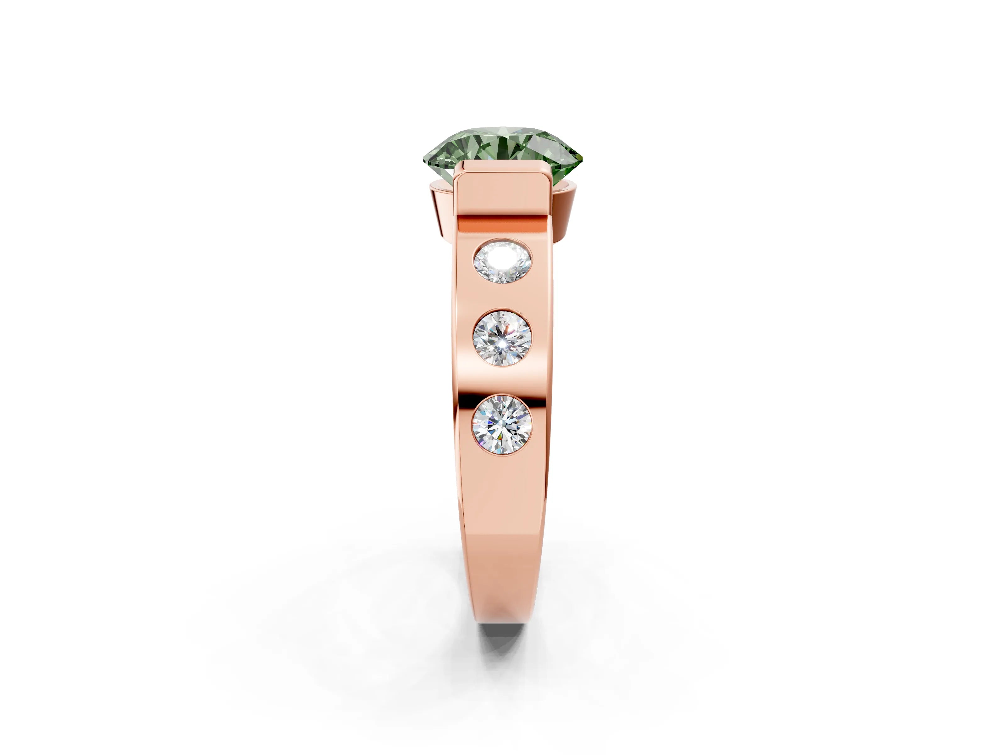Rose gold Fancy Green Round Cut Brilliant Channel-Set Diamond Ring with Bezel Prong Setting_2