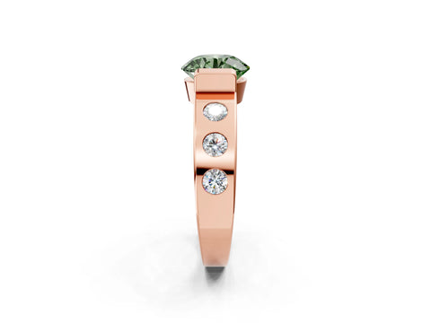Rose gold Fancy Green Round Cut Brilliant Channel-Set Diamond Ring with Bezel Prong Setting_2