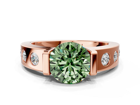 Rose gold Fancy Green Round Cut Brilliant Channel-Set Diamond Ring with Bezel Prong Setting