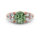 Rose gold Fancy Green Round Cut Brilliant Diamond Cluster Accent Solitaire Ring with Prong Setting