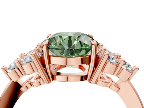 Rose gold Fancy Green Round Cut Brilliant Diamond Cluster Accent Solitaire Ring with Prong Setting_4