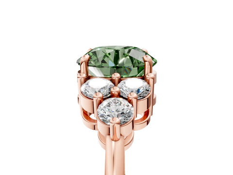 Rose gold Fancy Green Round Cut Brilliant Diamond Cluster Accent Solitaire Ring with Prong Setting_5
