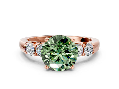 Rose gold Fancy Green Round Cut Brilliant Diamond Five-Stone Engagement Ring with Prong Setting on a Classic Band_3