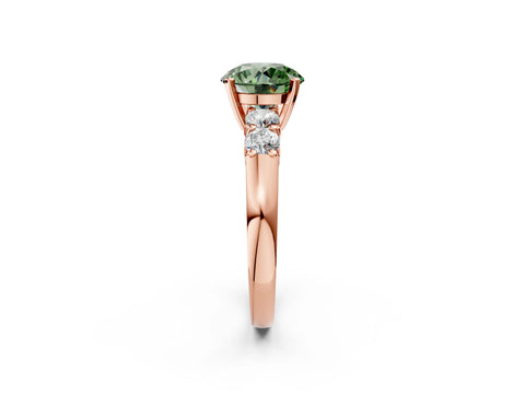 Rose gold Fancy Green Round Cut Brilliant Diamond Five-Stone Engagement Ring with Prong Setting on a Classic Band_5