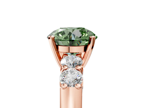 Rose gold Fancy Green Round Cut Brilliant Diamond Five-Stone Engagement Ring with Prong Setting on a Classic Band_8