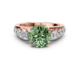 Rose gold Fancy Green Round Cut Brilliant Diamond Pavé Band with Six-Prong Setting