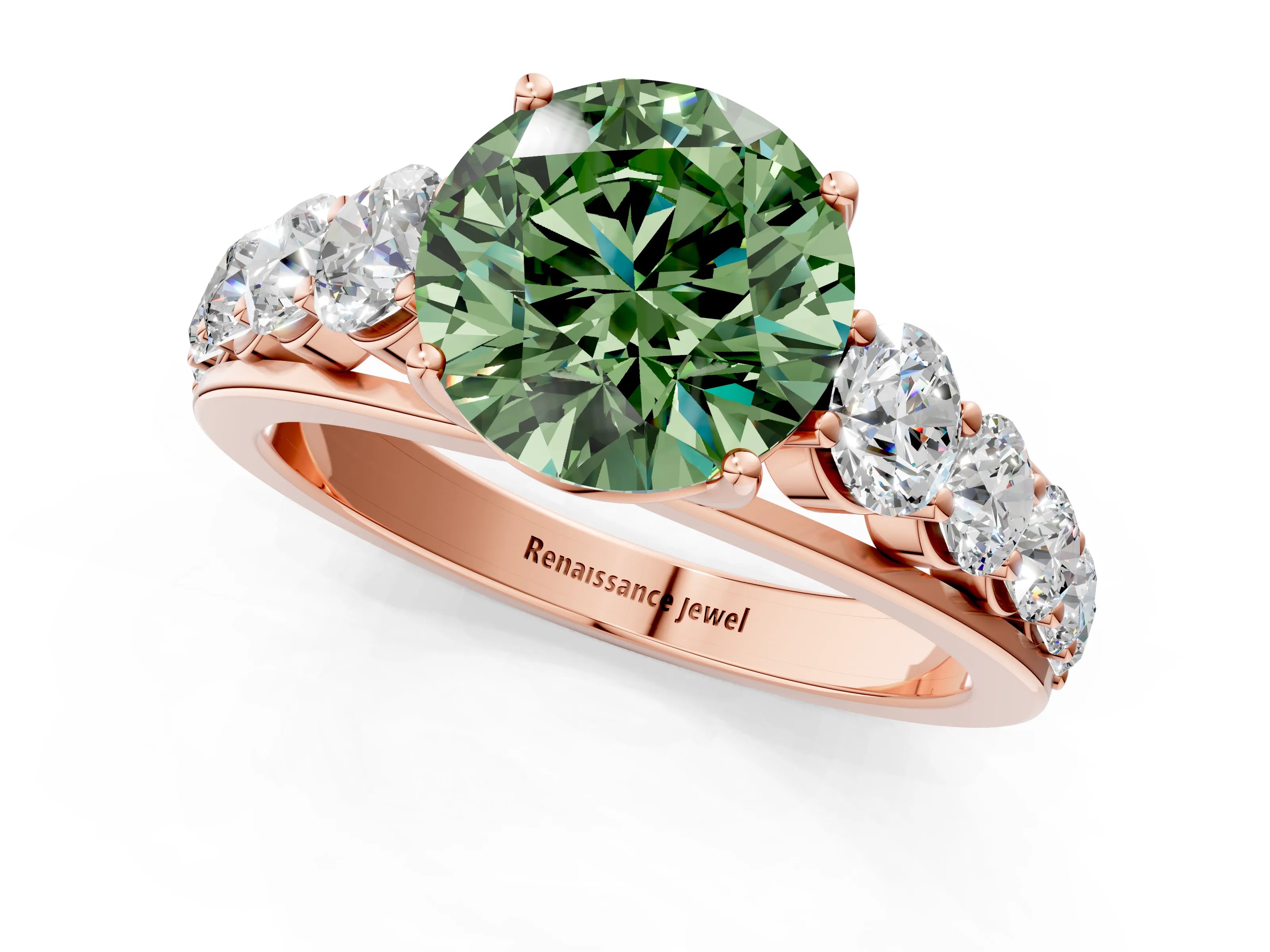 Rose gold Fancy Green Round Cut Brilliant Diamond Pavé Band with Six-Prong Setting_1