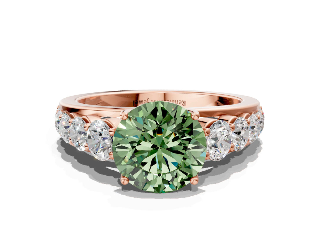 Rose gold Fancy Green Round Cut Brilliant Diamond Pavé Band with Six-Prong Setting_12