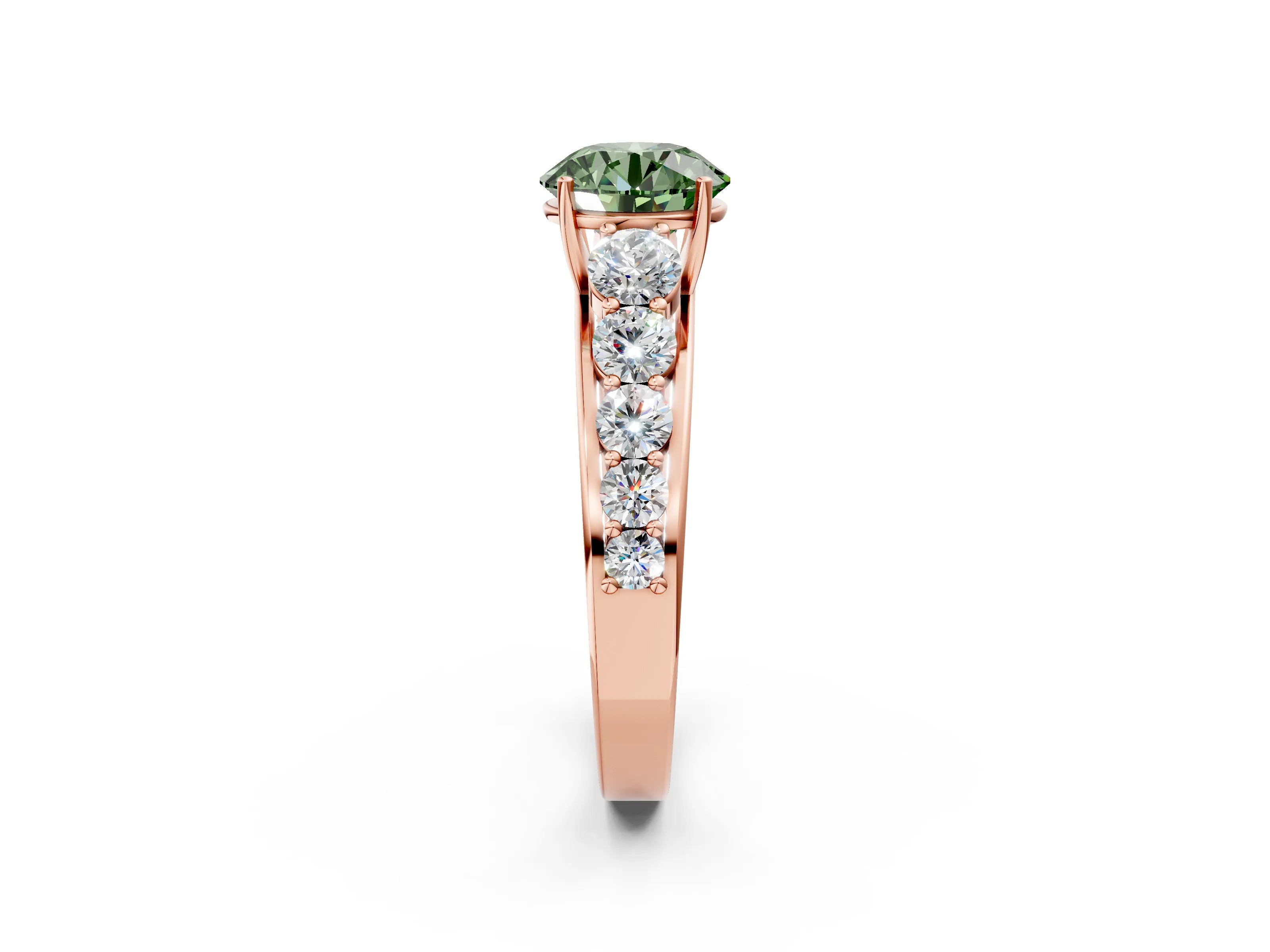 Rose gold Fancy Green Round Cut Brilliant Diamond Pavé Band with Six-Prong Setting_2