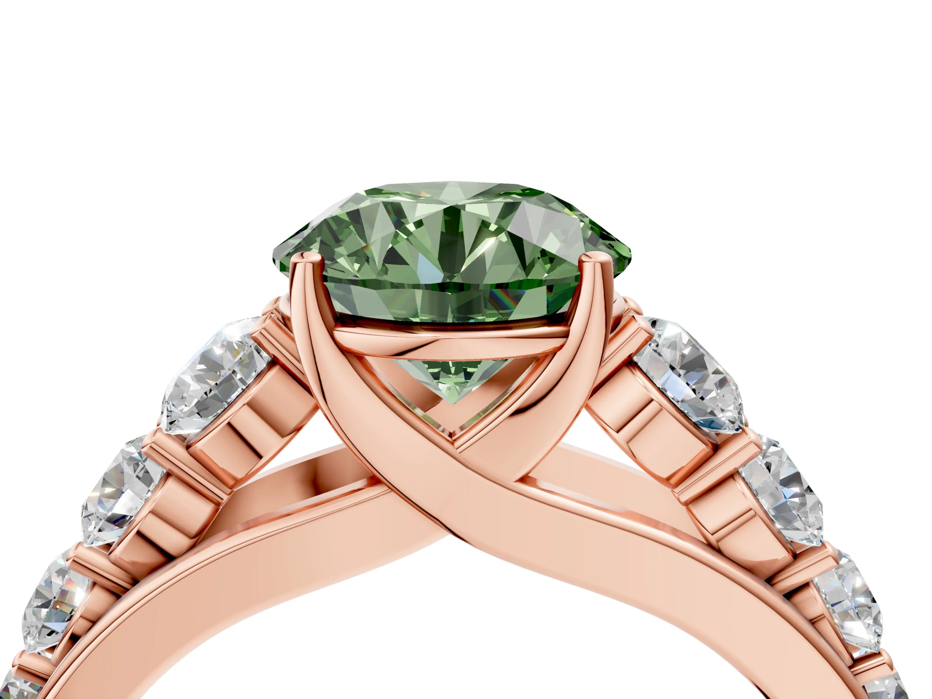 Rose gold Fancy Green Round Cut Brilliant Diamond Pavé Band with Six-Prong Setting_4